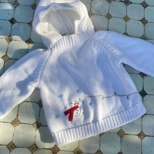White Kids Hooded Jacket with Snowman Design